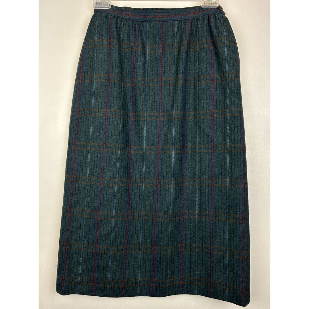 Vtg Pendleton Skirt Women 4 Green Pockets Lined 100% Virgin Wool Plaid Classic